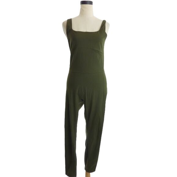Everlane The Perform Square-neck Unitard Bodysuit Jumpsuit Green L - Picture 1 of 5